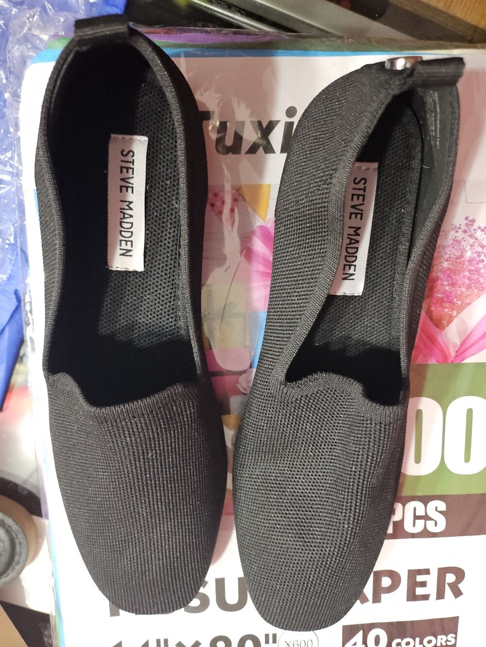 Steve Madden Black Knit Slip-On Loafers — Breathable Casual Flats New Size 9
